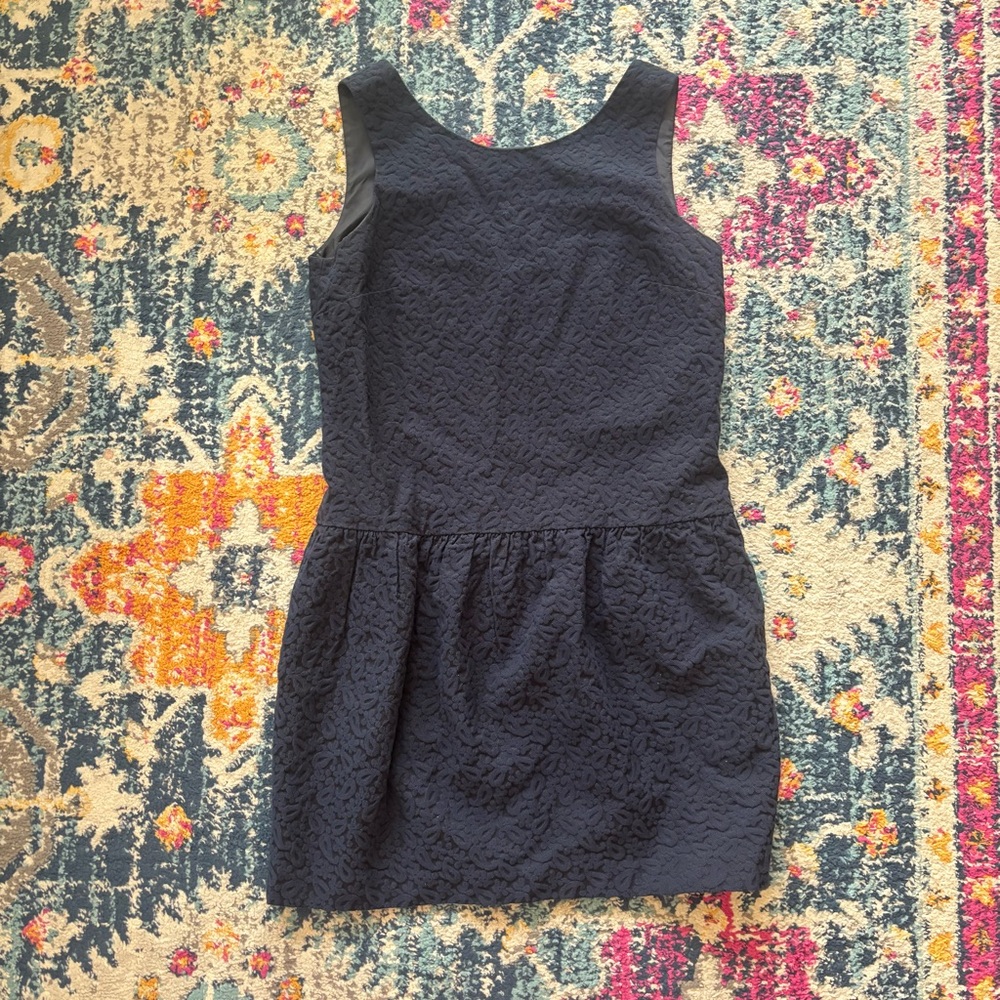 Club Monaco Navy Blue Jacquard Drop Waist Dress